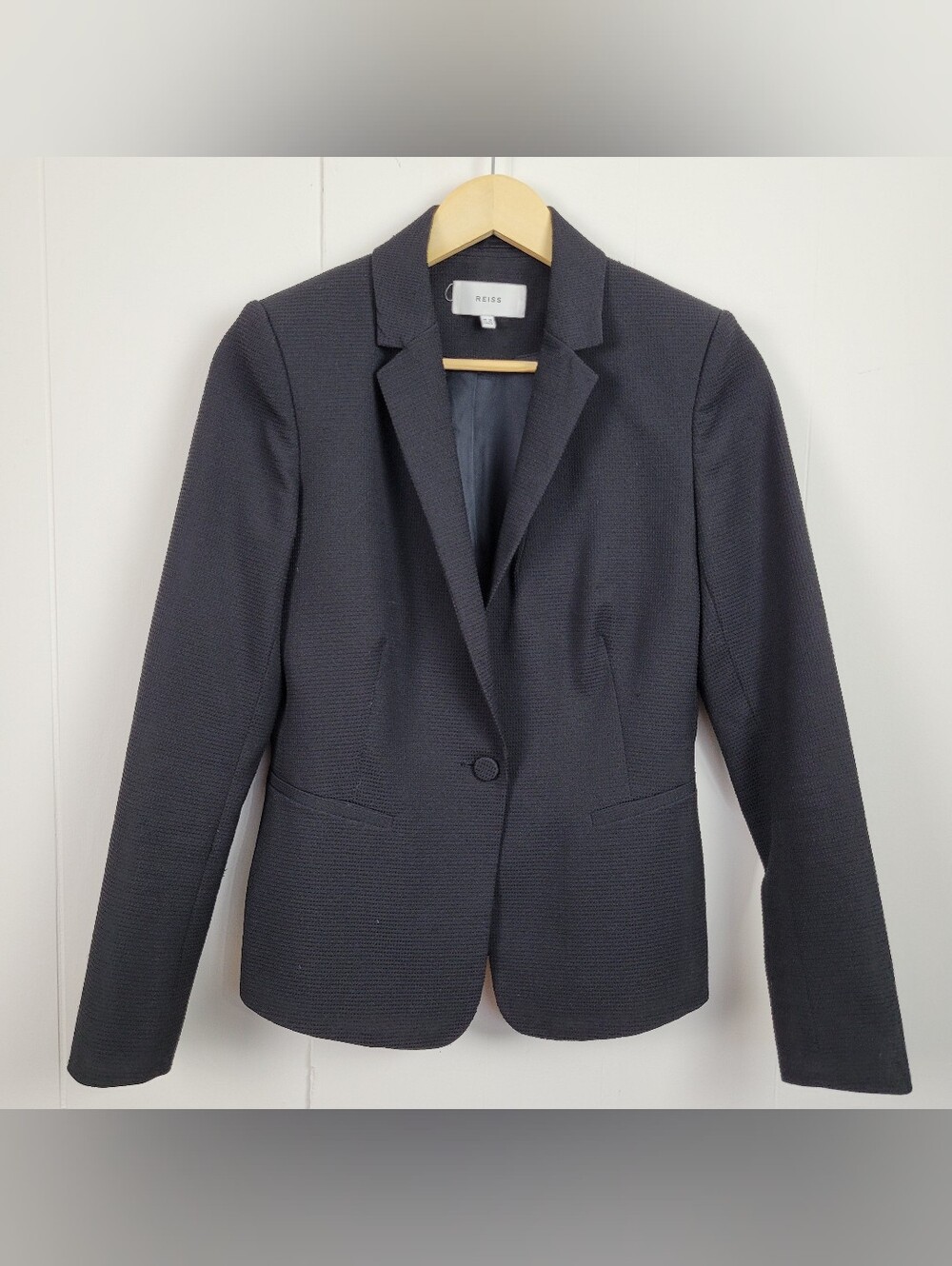 REISS Size 6 Black Textured Peplum Blazer